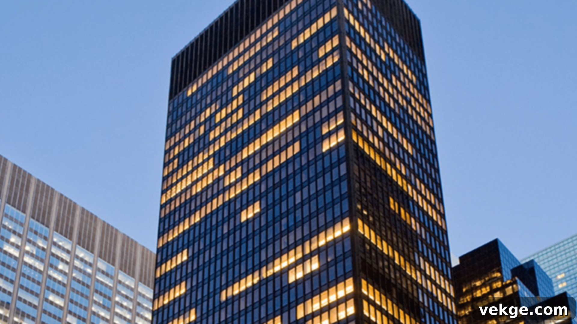 The Seagram Building in New York City, a prime example of the International Style by Mies van der Rohe and Philip Johnson, with its glass and bronze facade.