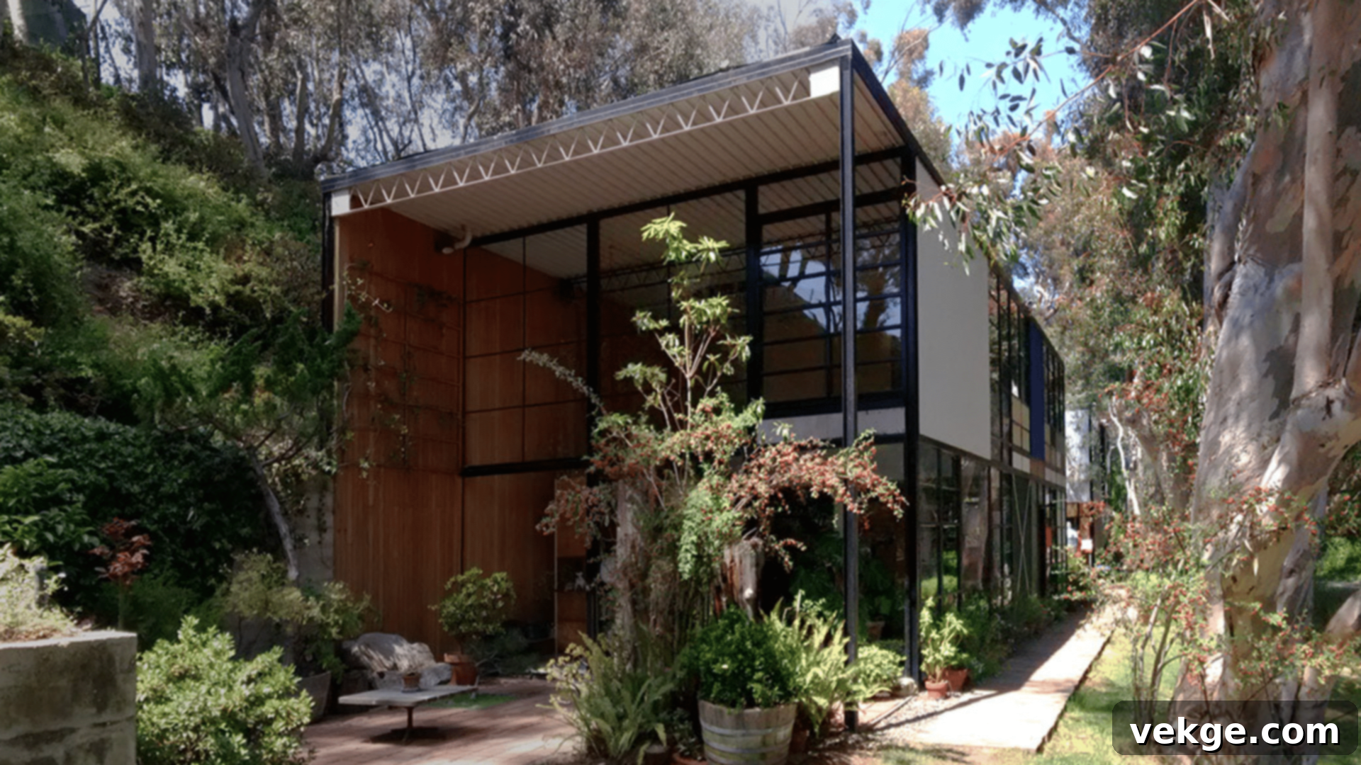 The Eames House (Case Study House #8) in Pacific Palisades, California, a vibrant and innovative modern home and studio by Charles and Ray Eames.