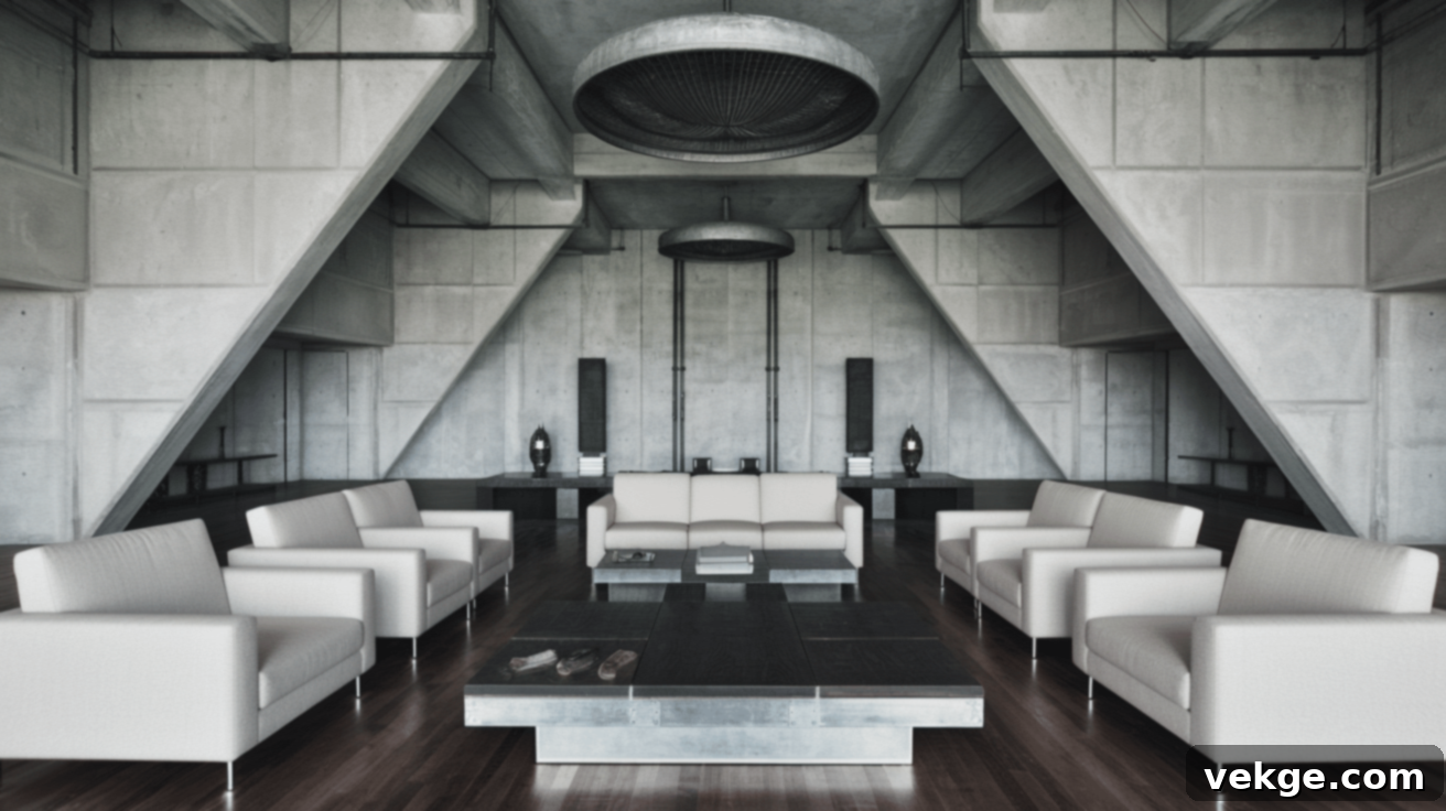 Symmetrical Brutalist Living Room