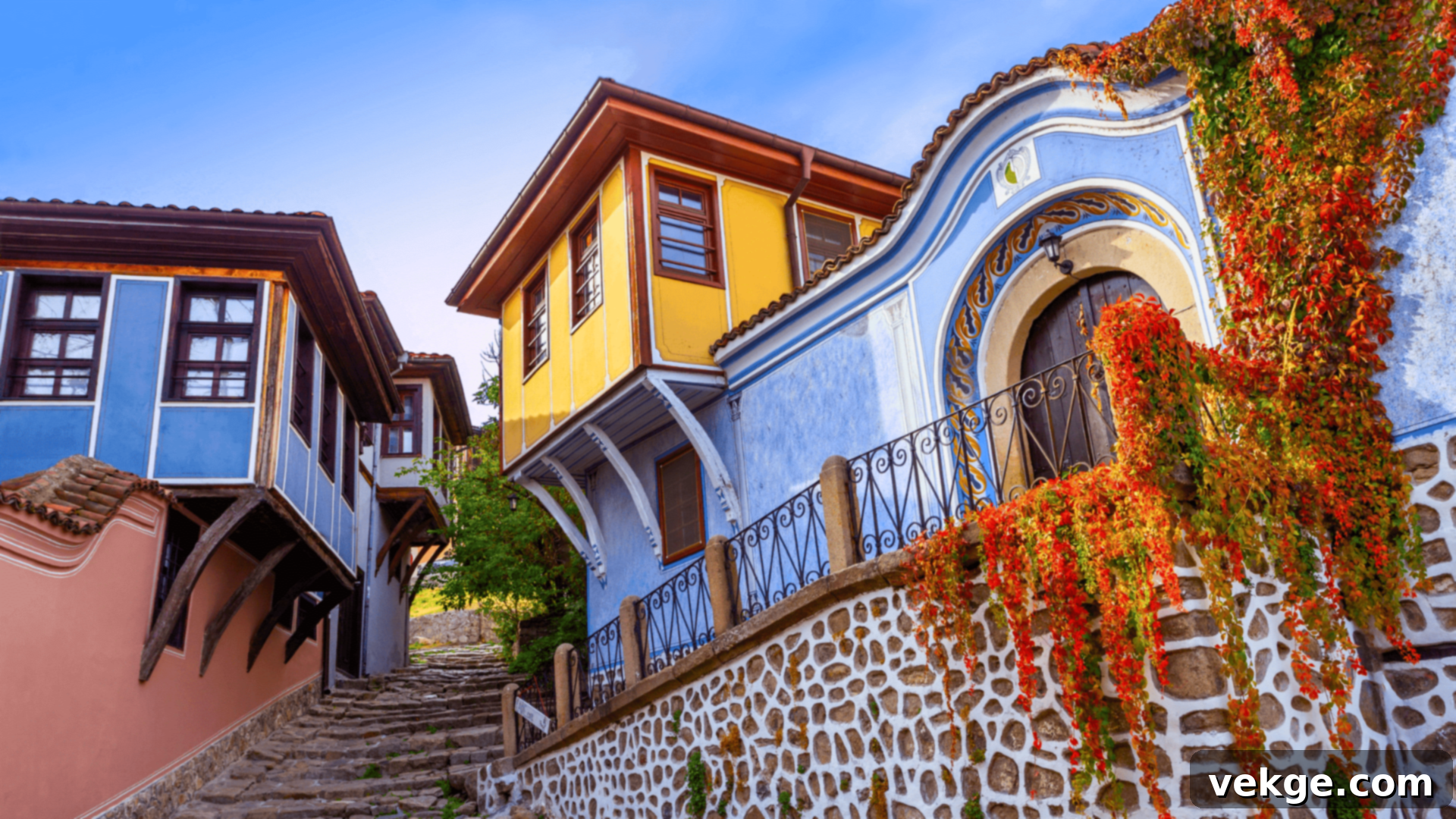Plovdiv Old Town, featuring Bulgarian Renaissance architecture with wooden balconies