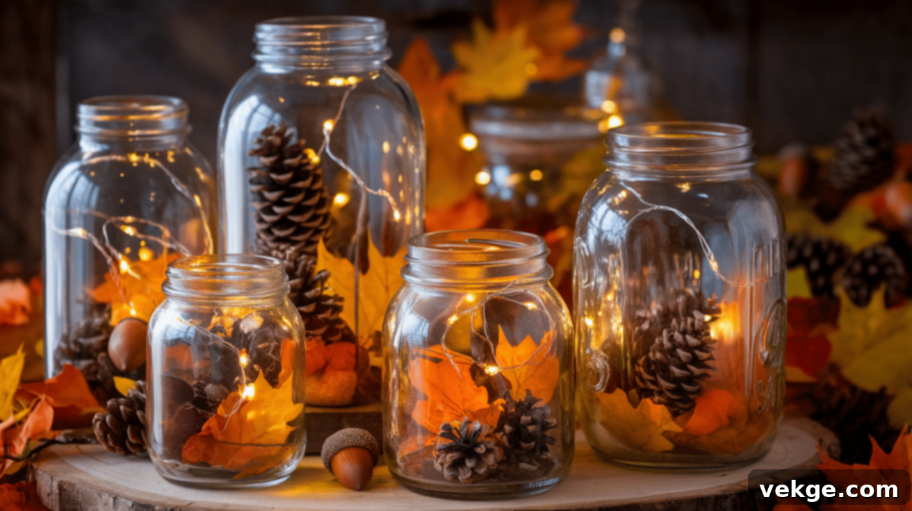 Vintage Glass Jars with Autumn Foliage Decor