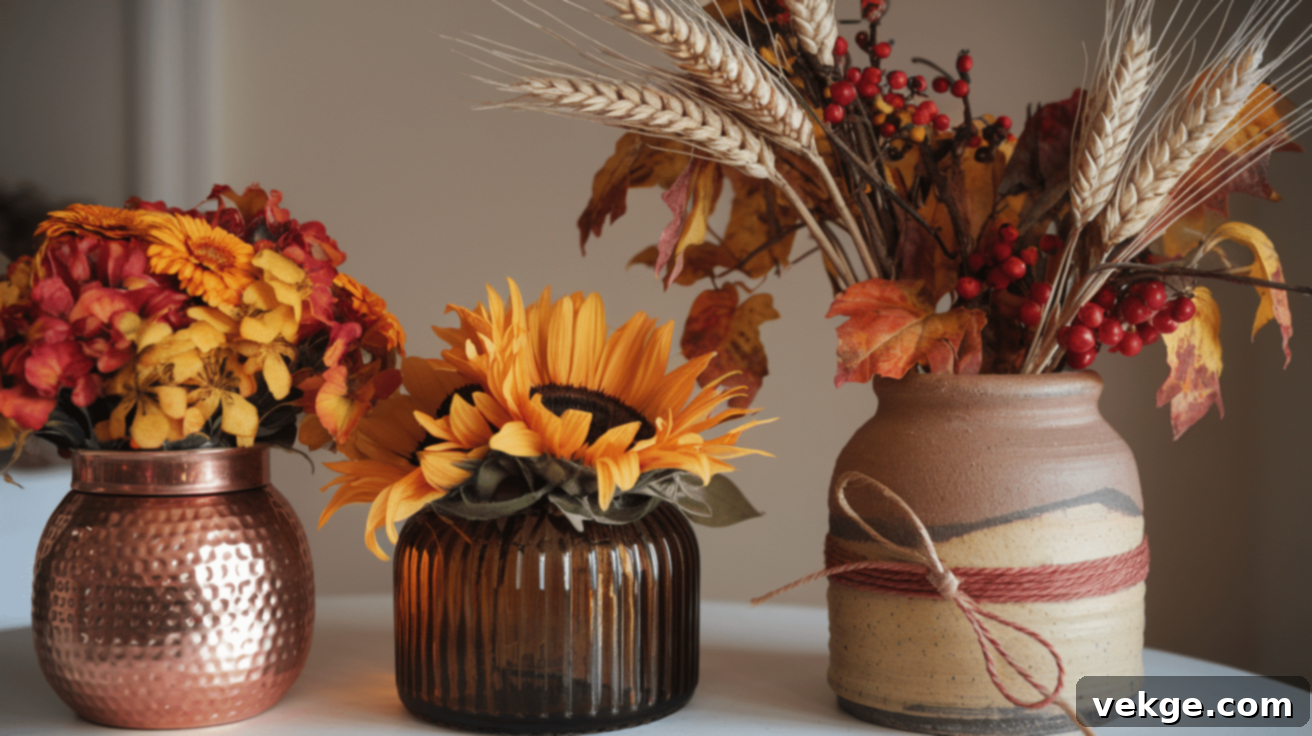 Autumn-Inspired Vases with Fall Flowers and Foliage