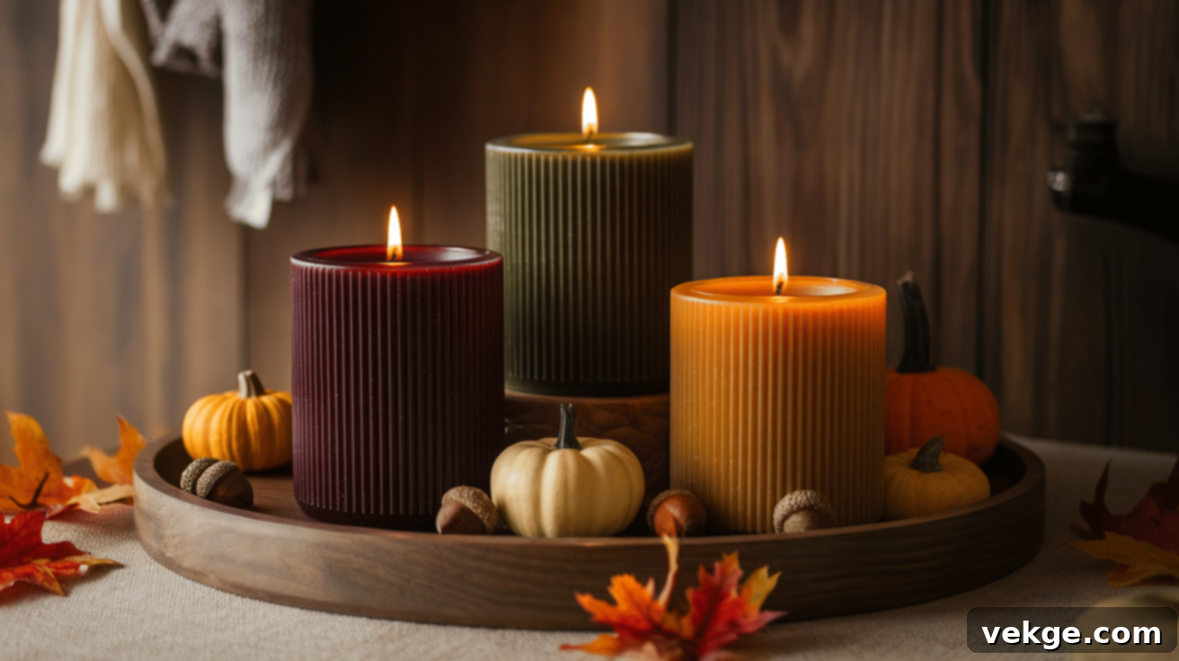 Fall-Themed Pillar Candles for Cozy Evenings