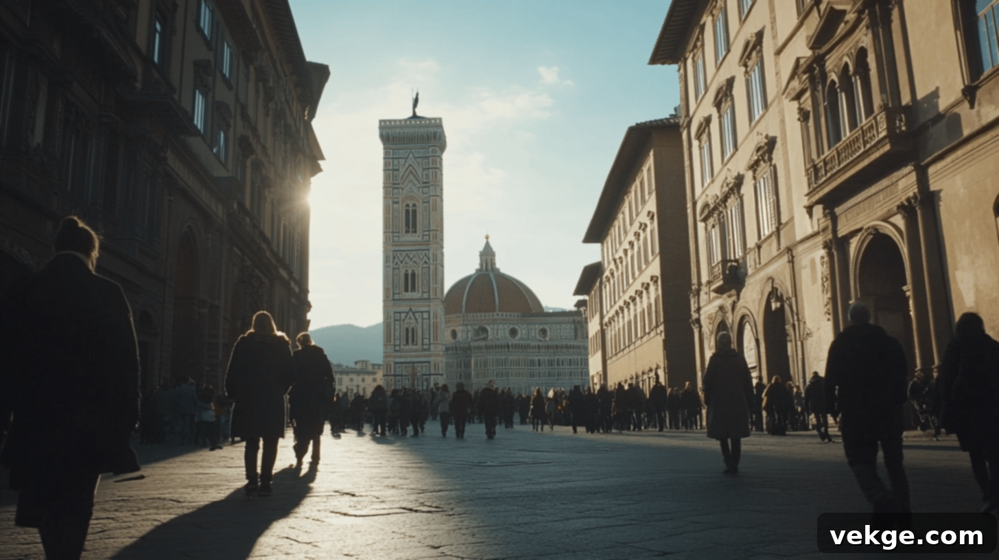 Piazza del Duomo in Florence, historic square with Cathedral, Giotto's Campanile, and Baptistery