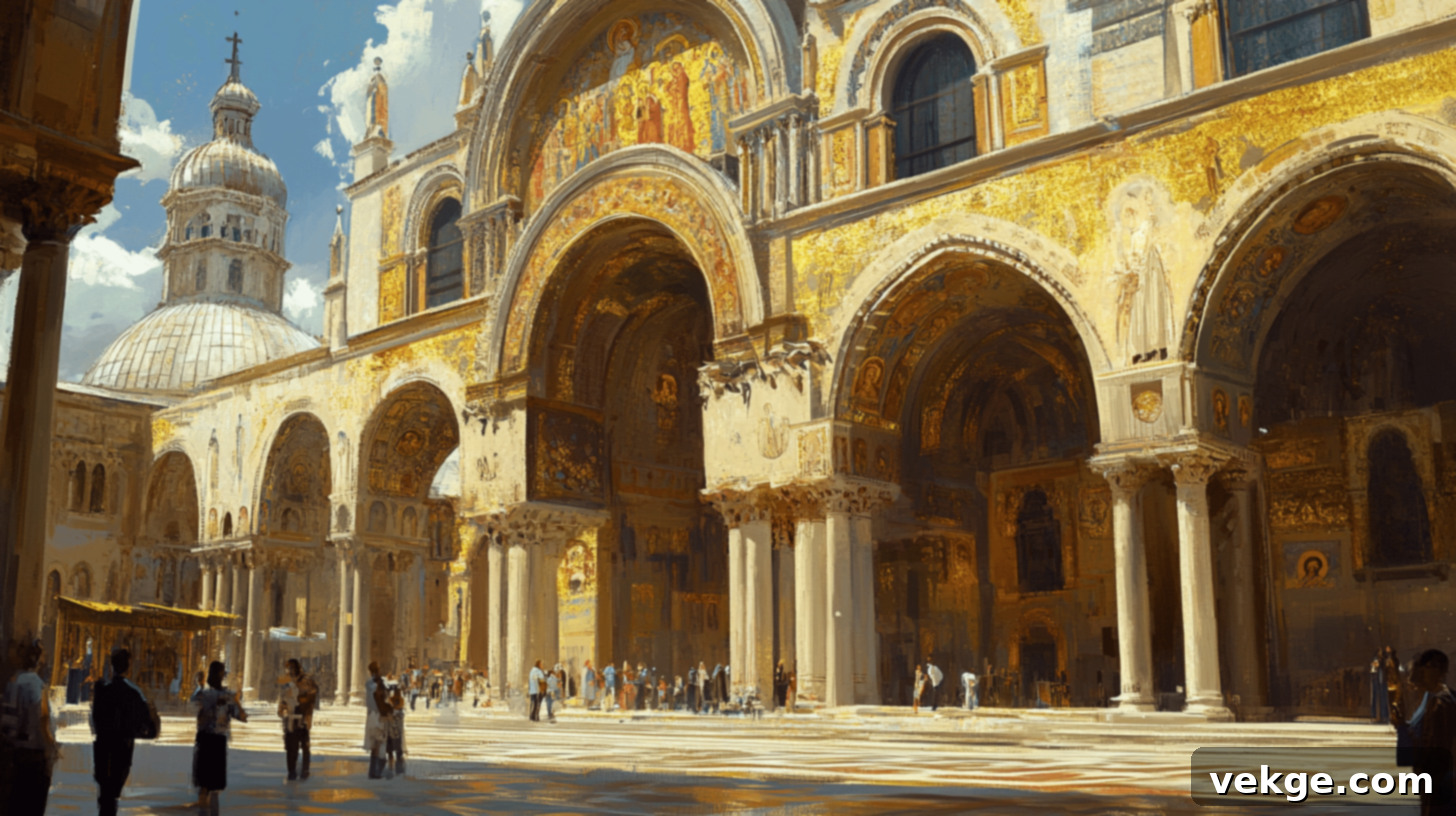 St. Mark's Basilica in Venice, a stunning example of Byzantine architecture with golden mosaics