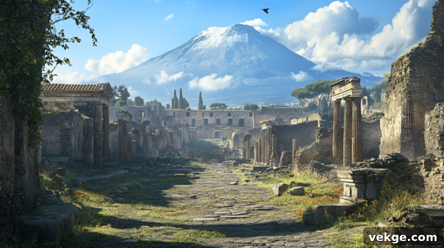 Ancient Roman city of Pompeii, preserved by volcanic ash from Mount Vesuvius