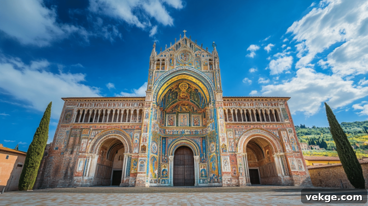 Orvieto Cathedral in Umbria, a beautiful Gothic church with a dazzling facade of mosaics and sculptures