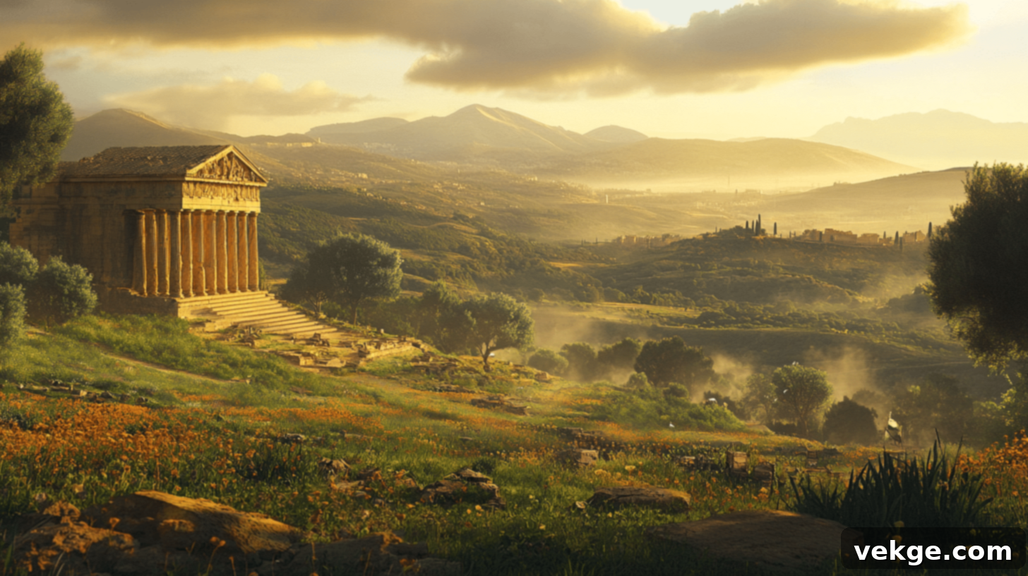 Ancient Greek ruins in the Valley of the Temples, Agrigento, Sicily, including the Temple of Concordia