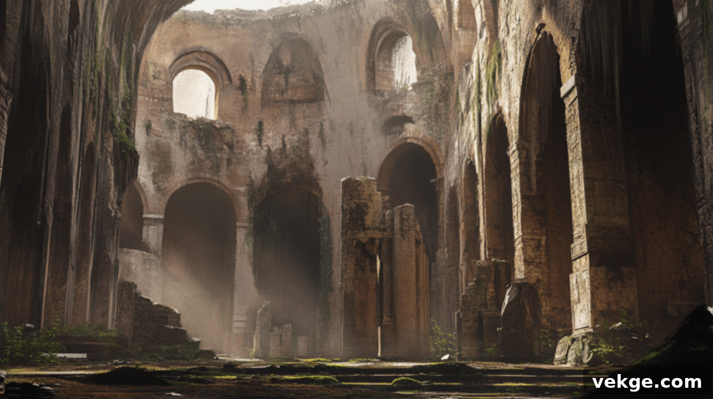 The grand ruins of the Baths of Caracalla in Rome, an ancient public bath complex