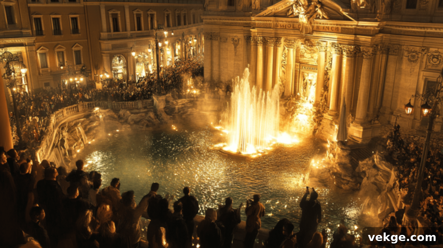 The majestic Trevi Fountain in Rome, a Baroque masterpiece depicting Neptune