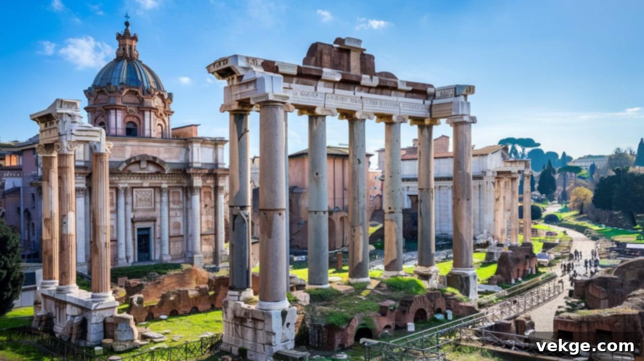 Ancient Roman Forum ruins in Rome, the heart of ancient Roman public life