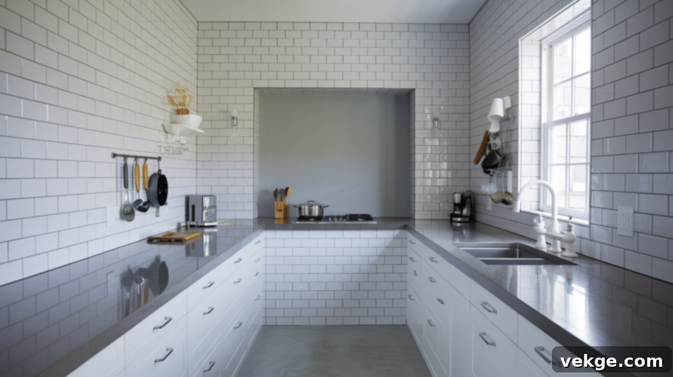 4x8 inch subway tiles giving a spacious and modern kitchen feel