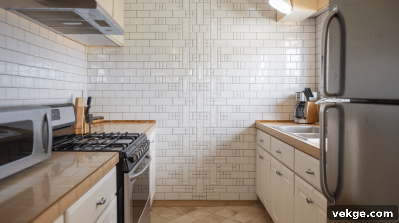 Small 1x2 and 2x4 inch subway tiles creating detailed patterns and texture