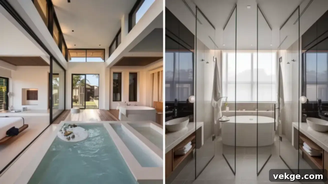 Open-Concept Master Bathroom with Glass Divider