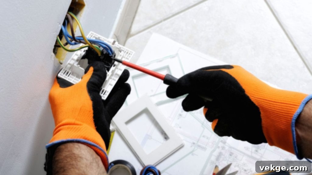 Electrician working on electrical panel