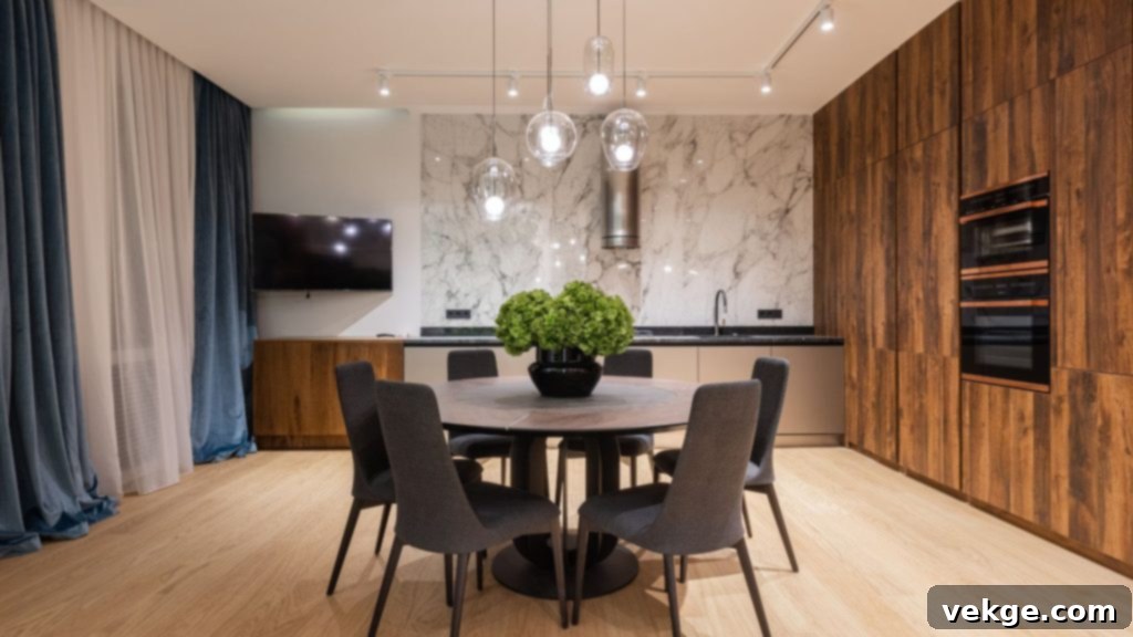 Modern open concept living space created by removing a load bearing wall, featuring a bright kitchen and dining area