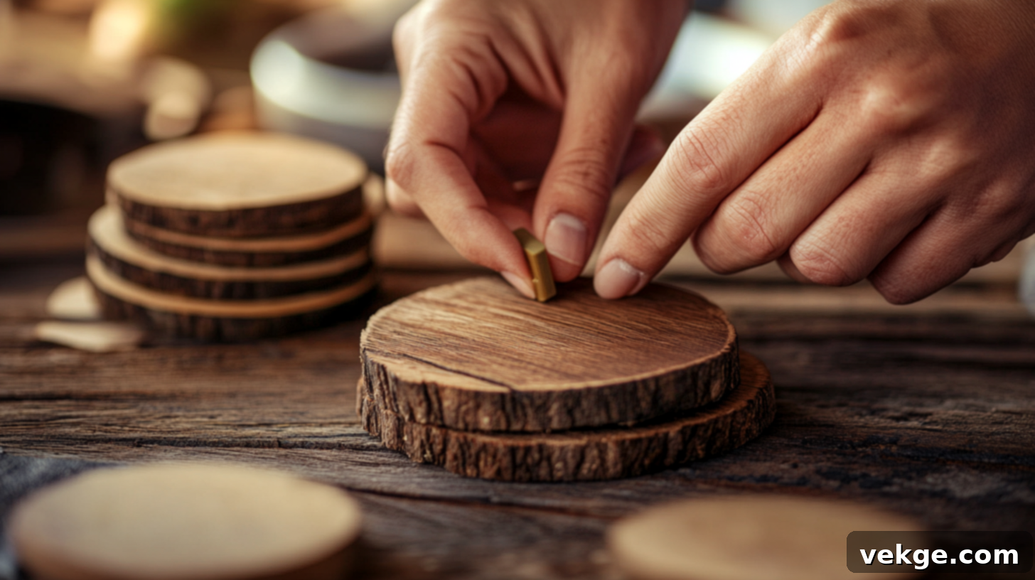 Add final touches to wooden coasters