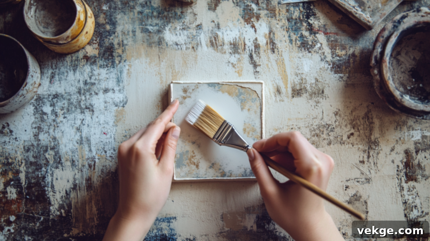 Glue and seal paper on ceramic tile