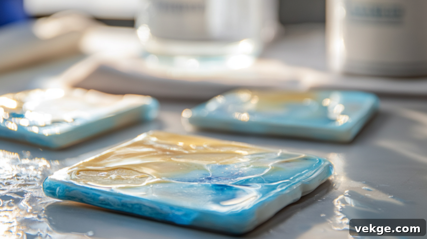 Remove drips and cure resin coasters