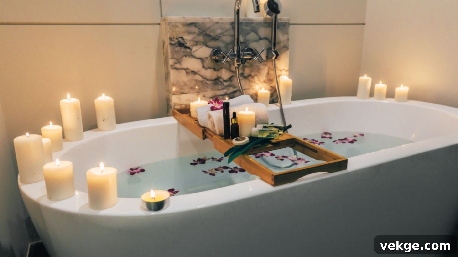 Relaxing bathroom with candles and plants