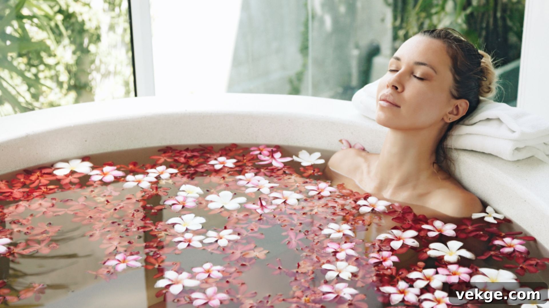 Luxurious bath with candles and bath tray