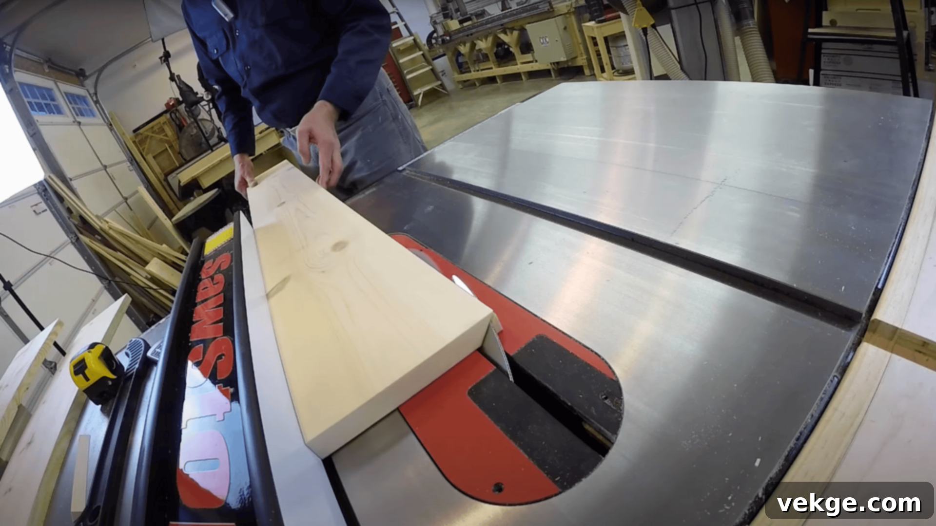 Mitering wood edges at 45 degrees for seamless faux beam construction