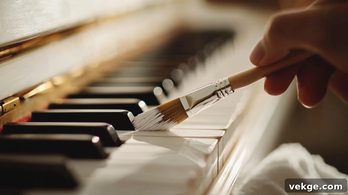 Inspect your painted piano carefully in good light and use a small brush for any necessary touch-ups on missed spots or thin areas.