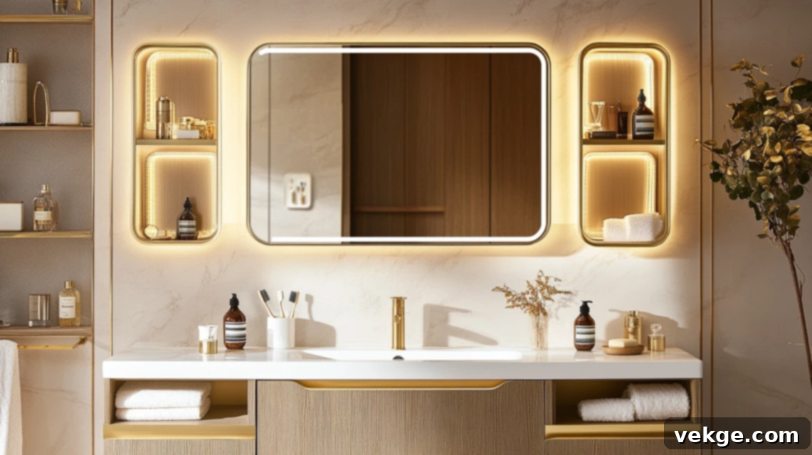 Gold-Rimmed Mirror Cabinets