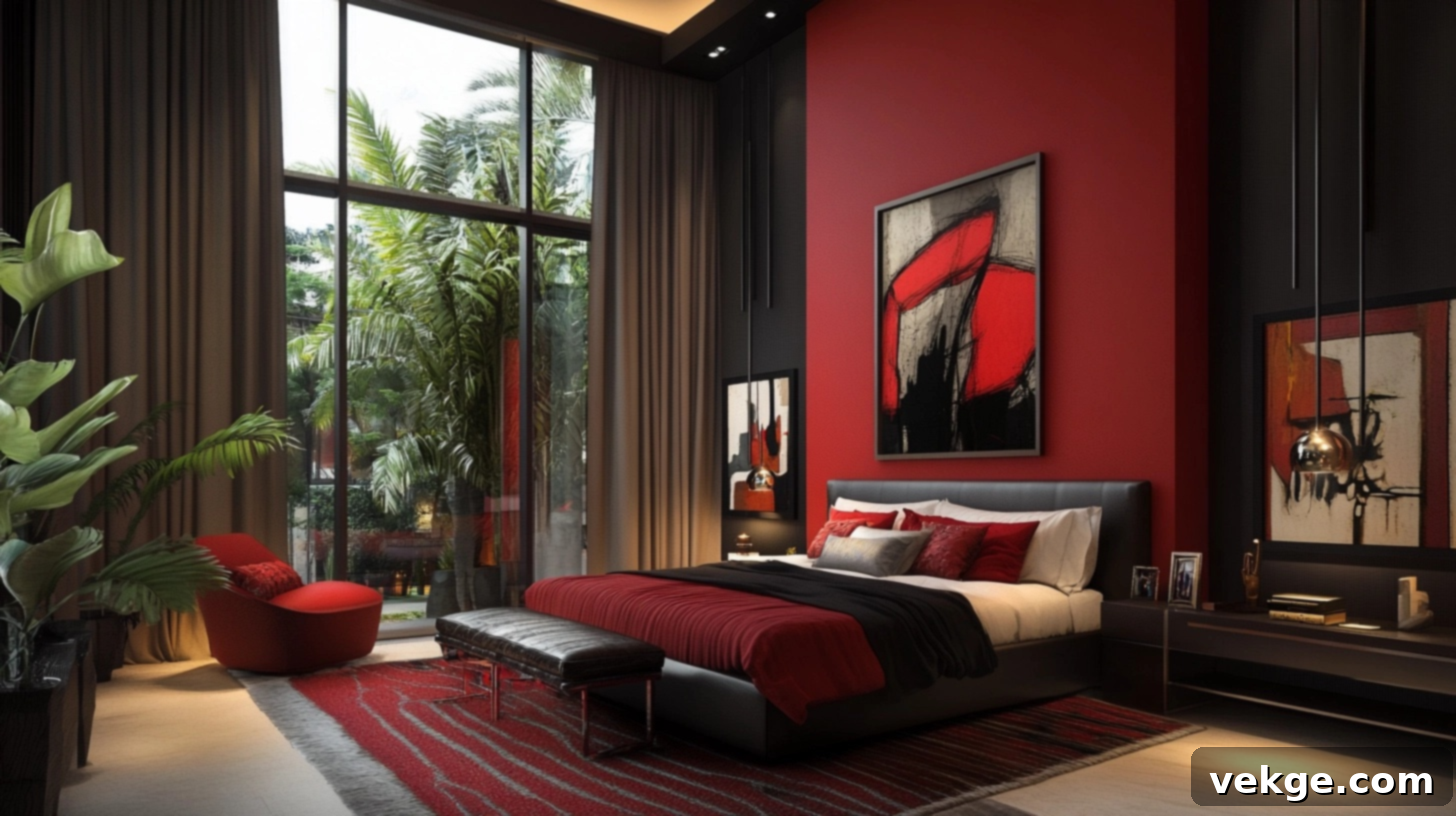 Modern_Black_and_Red_Bedroom_with_High_Ceilings