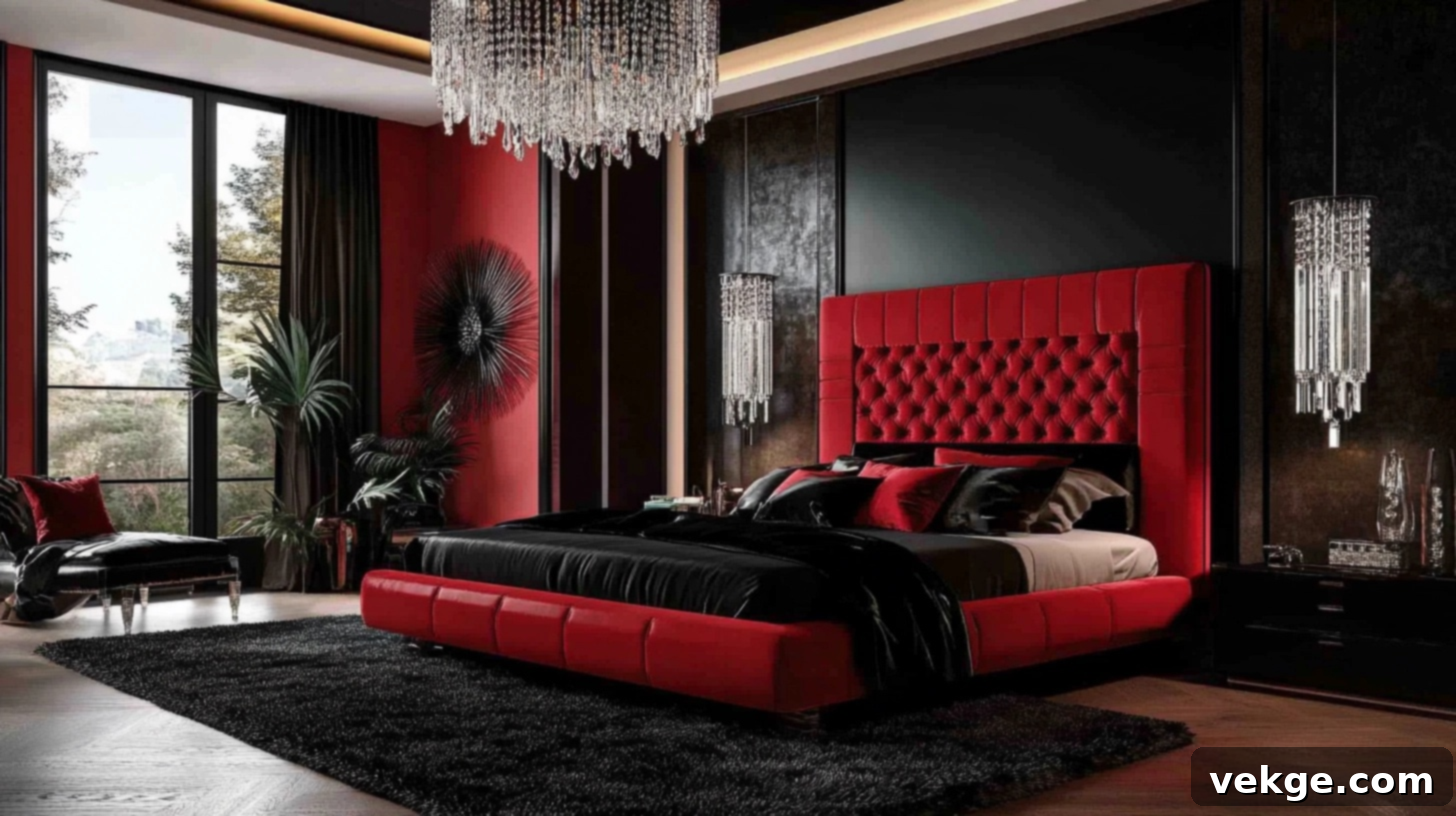 Glamorous_Red_and_Black_Bedroom_with_Chandeliers