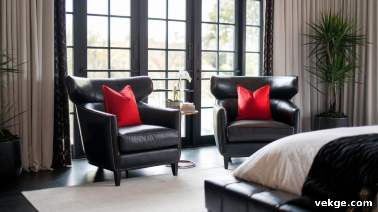 Black_Leather_Accent_Chairs_with_Red_Throw_Pillows