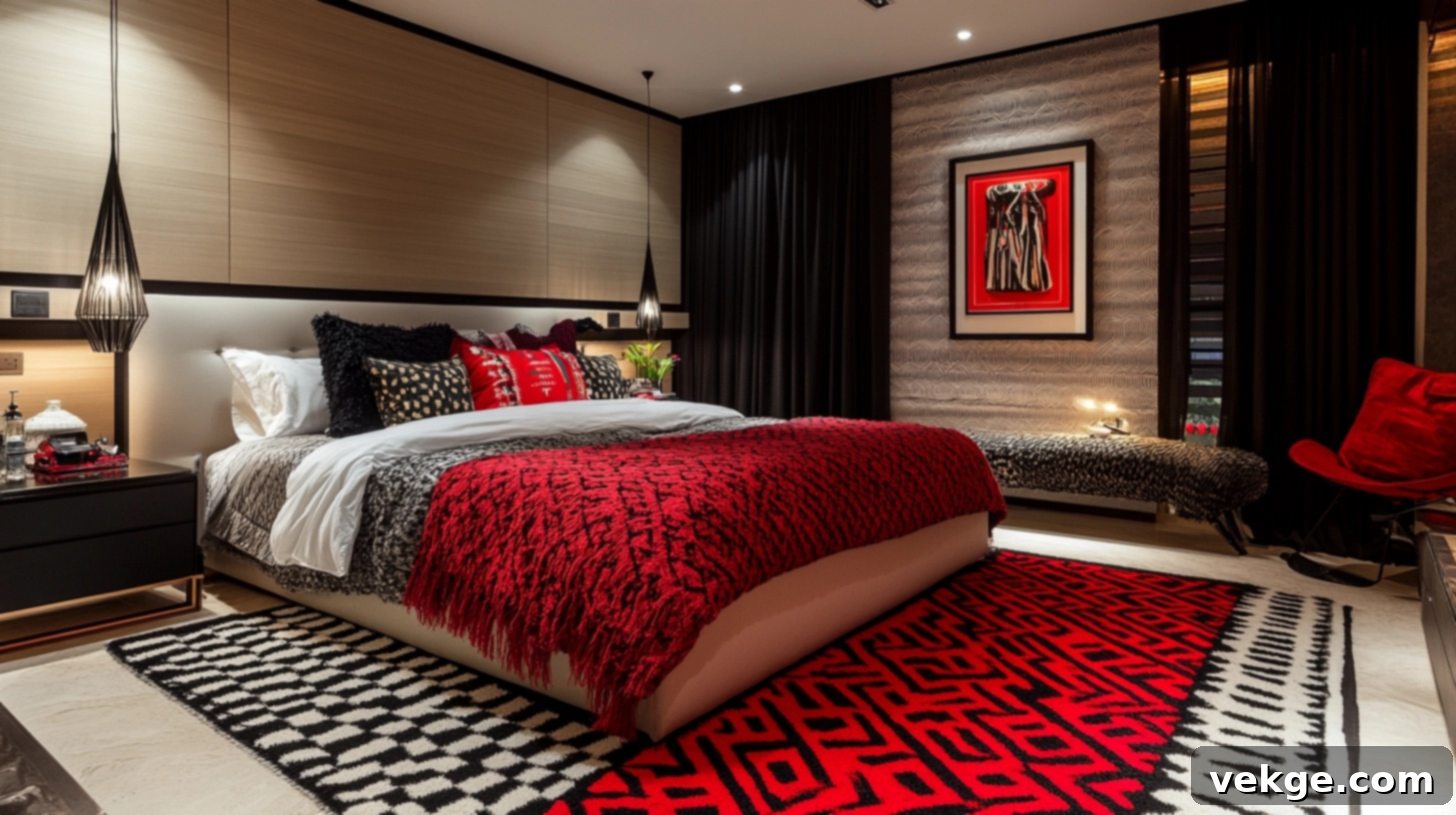 Red_and_Black_Bedroom_with_Patterned_Rugs