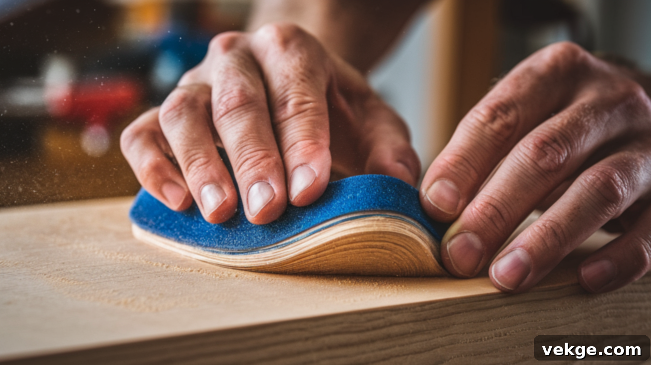 Smooth the wood surface by sanding gently with fine-grit sandpaper following the wood grain.