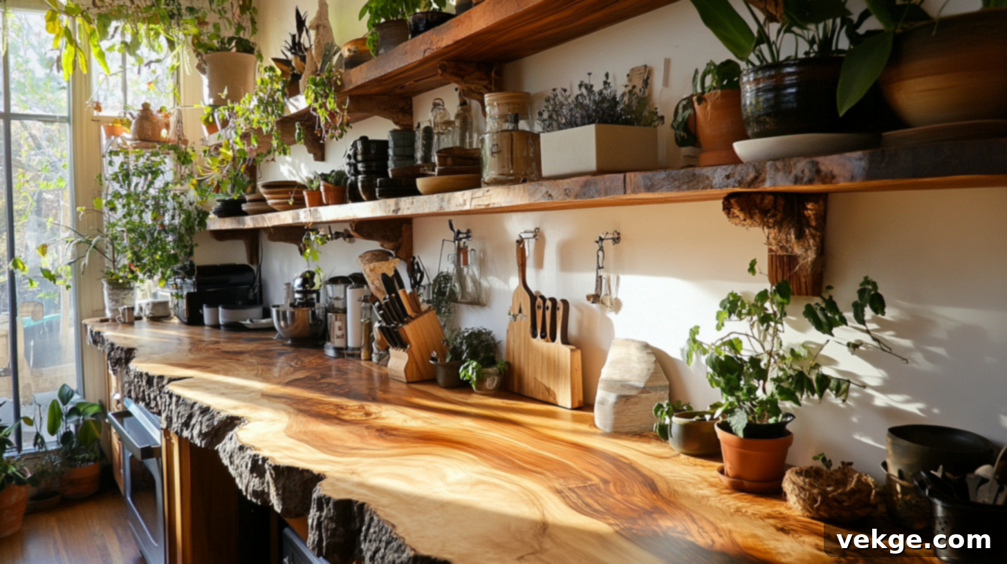 Reclaimed Wood Shelving in a Boho Kitchen