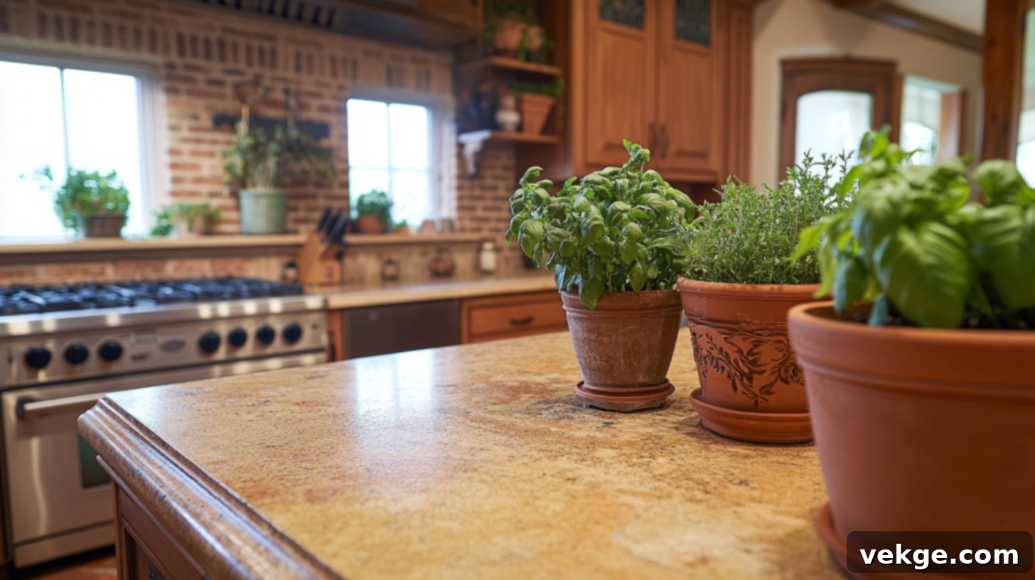 Potted Plants on the Counter in a Boho Kitchen