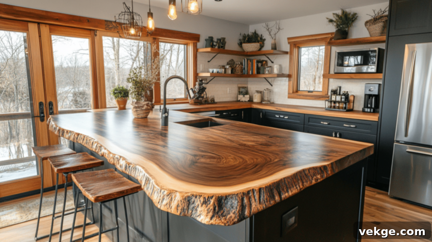 Live Edge Wooden Counter for a Boho Kitchen