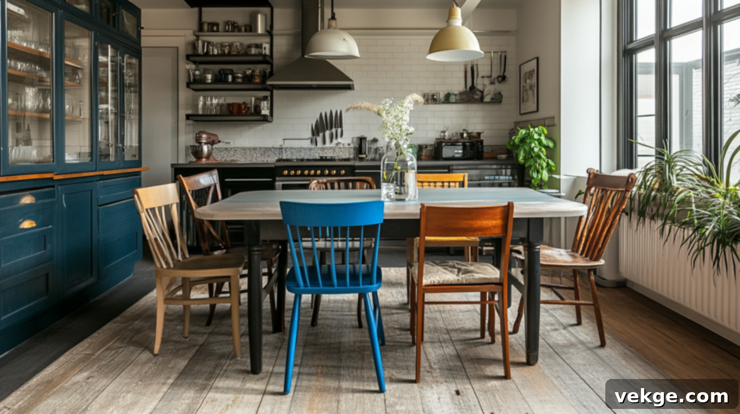 Mismatched Dining Chairs in a Boho Kitchen