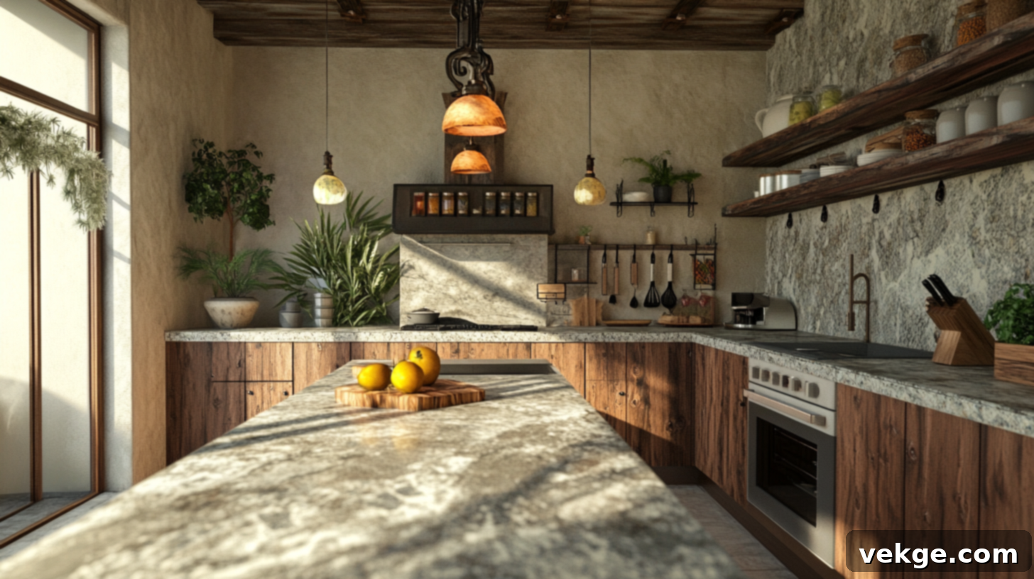 Natural Stone Countertops in a Boho Kitchen