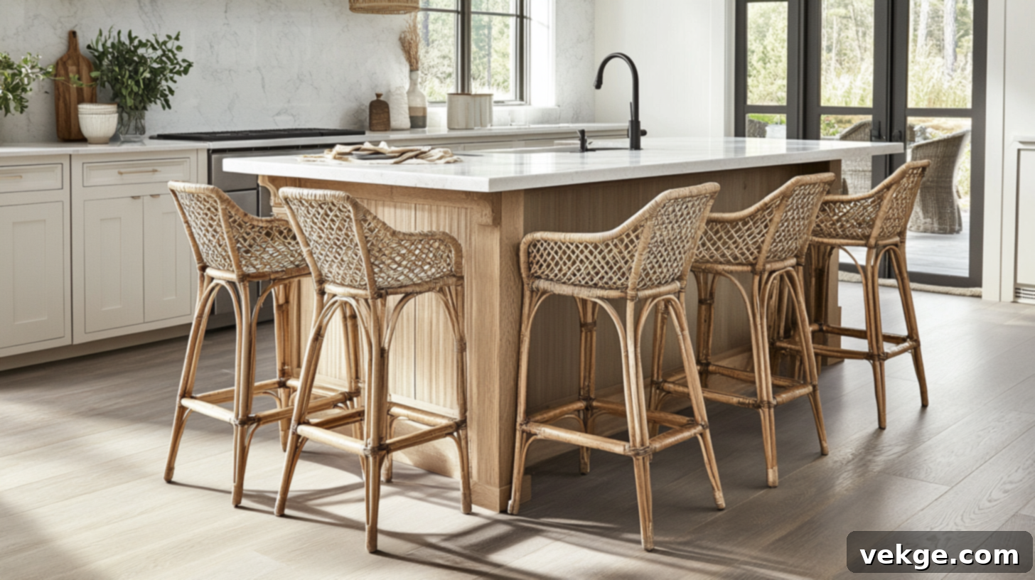 Rattan Bar Stools in a Boho Kitchen
