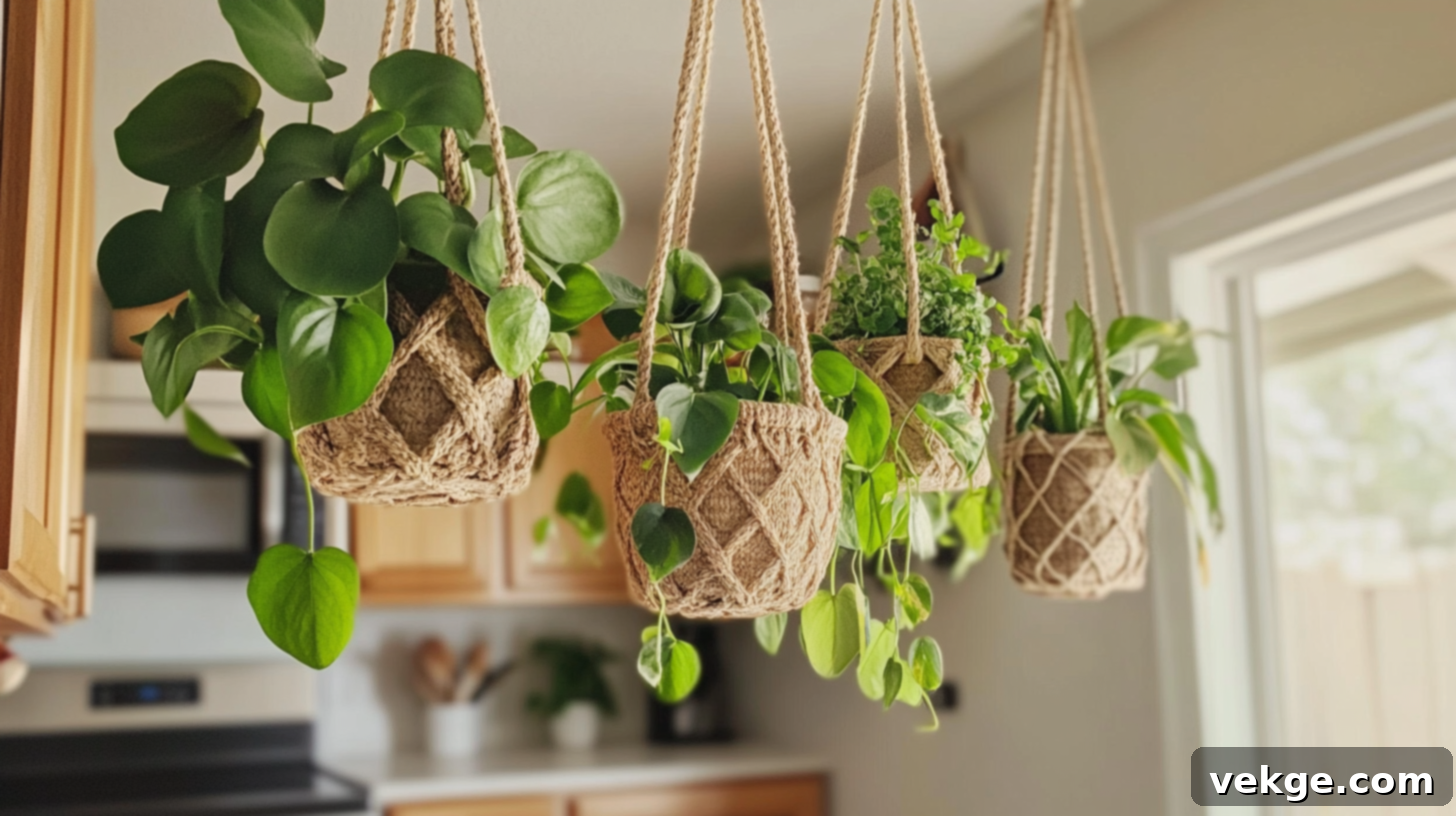 Hanging Planters in a Boho Kitchen