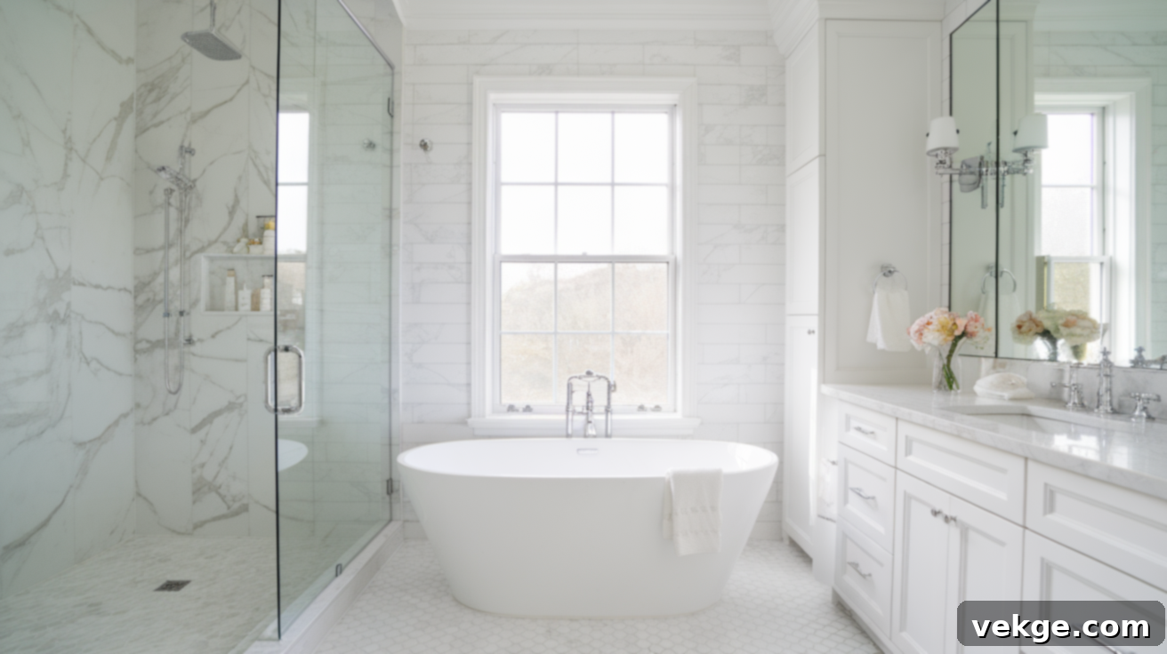 Bright White Monochromatic Bathroom Design with Ivory and Cream Tones