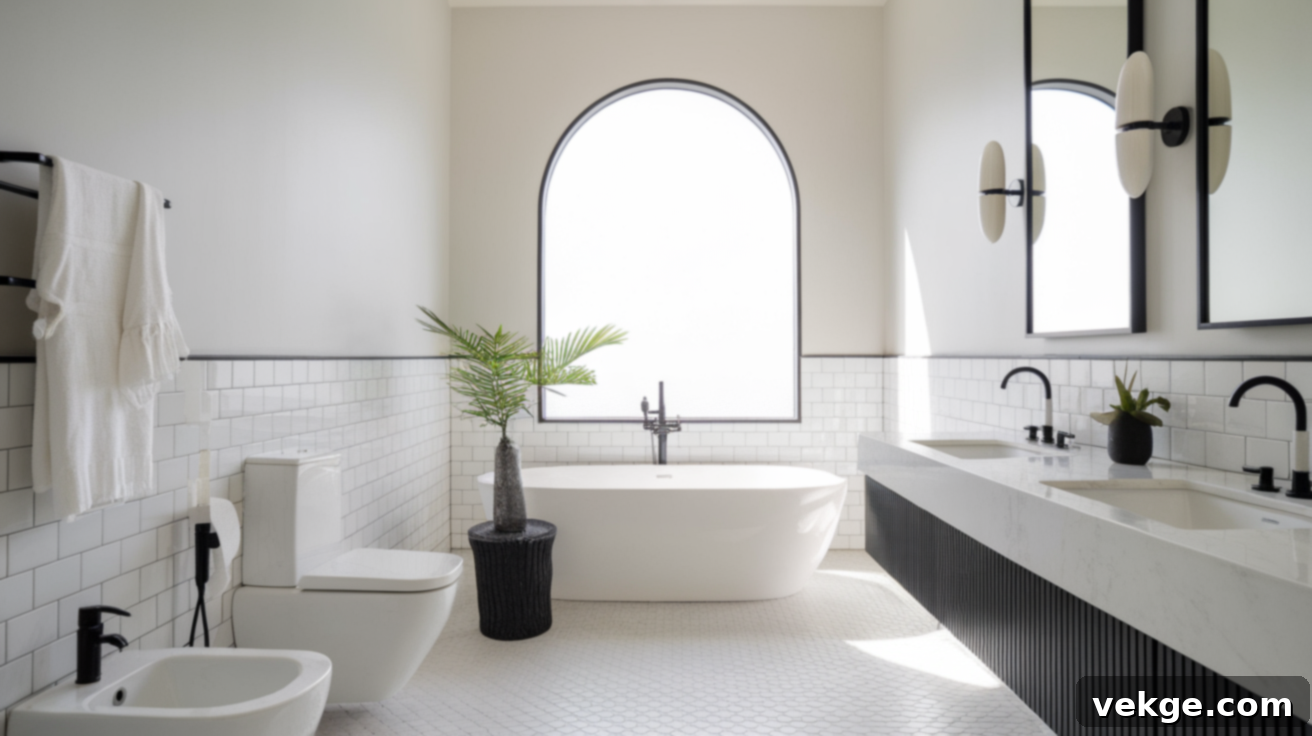 Minimalist Monochromatic Bathroom with Clean Lines and Subtle Textures