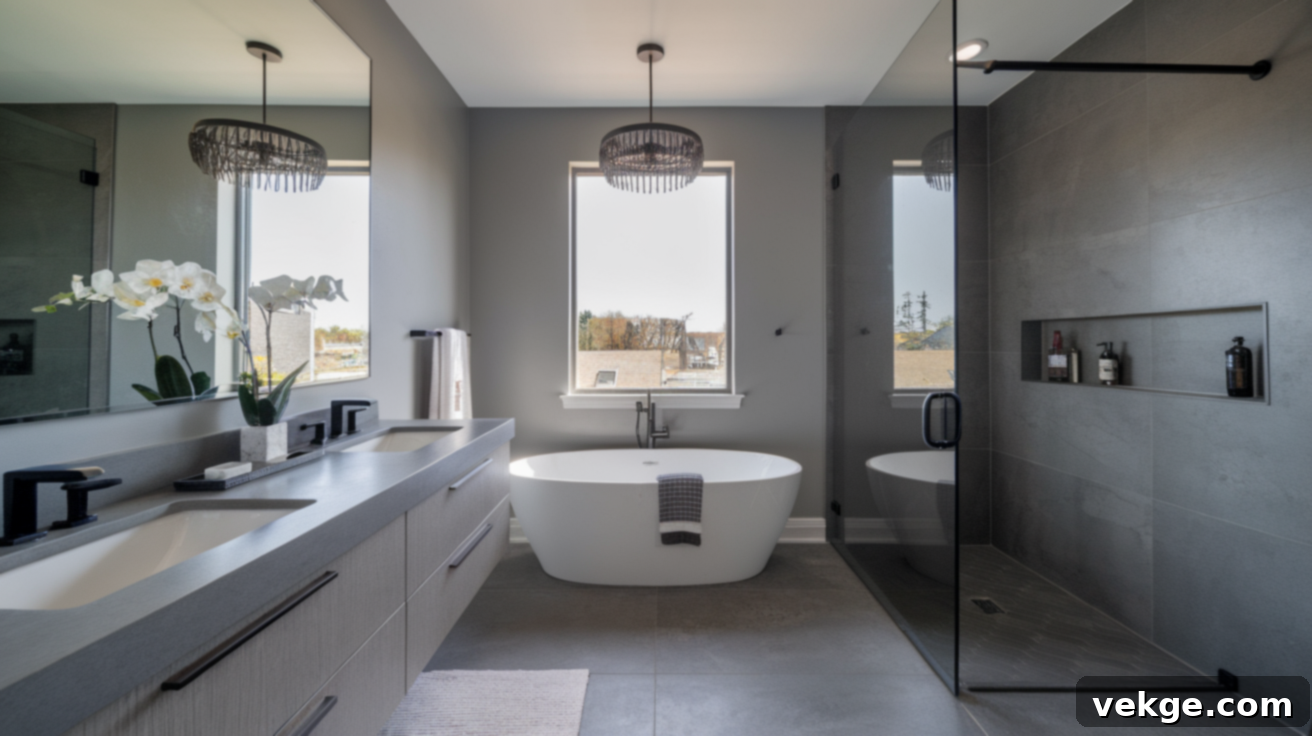 Contemporary Gray Monochromatic Bathroom with Clean Lines and Concrete Elements