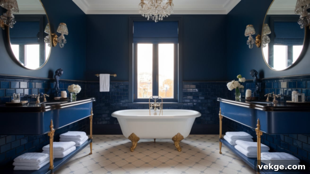 Luxury Blue Monochromatic Bathroom with Deep Navy and Sapphire Tones