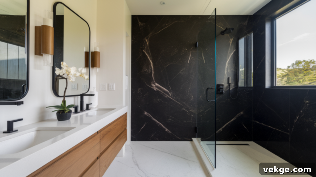 Black Shower with Frameless Glass