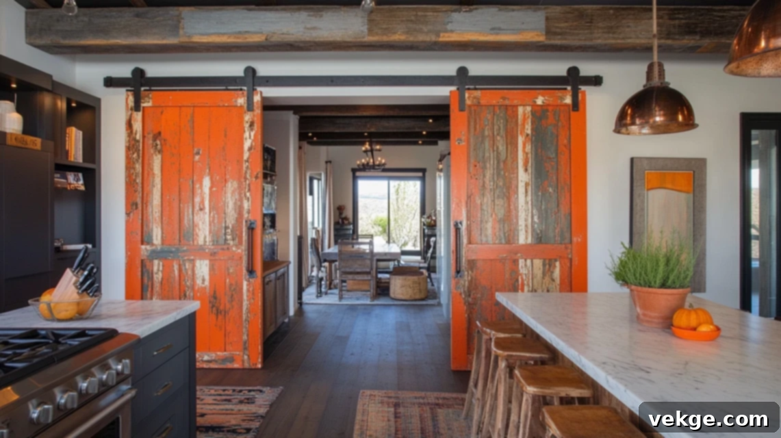 Barndominium kitchen with sliding barn doors