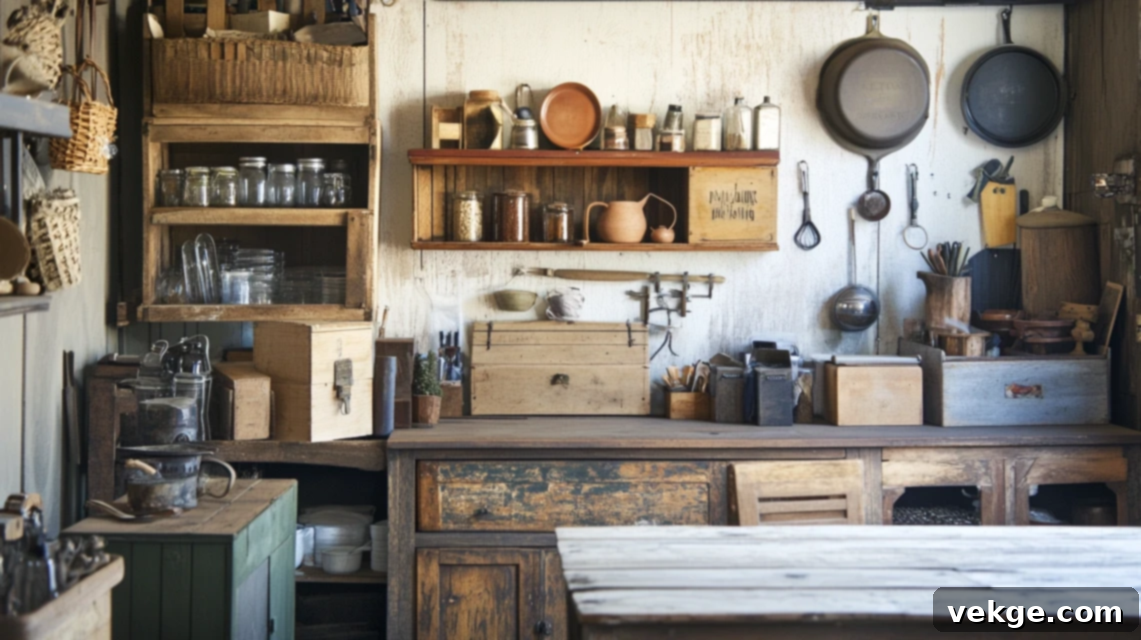 Barndominium kitchen with vintage decor