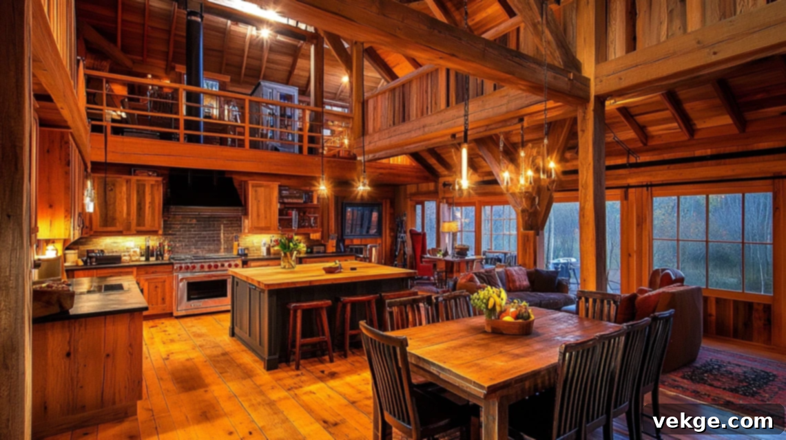 Open concept barndominium kitchen and living area