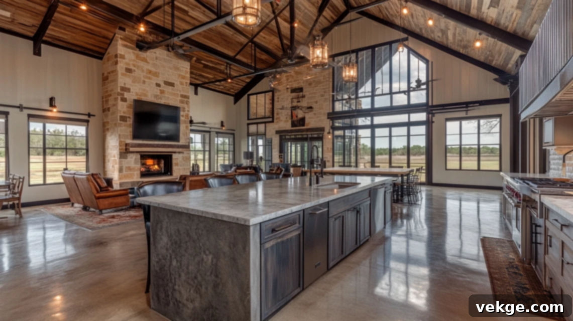 Modern barndominium kitchen with quartz countertops