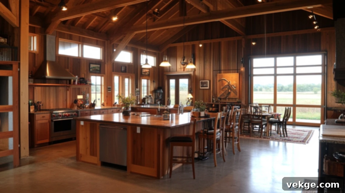 Large barndominium kitchen with two islands